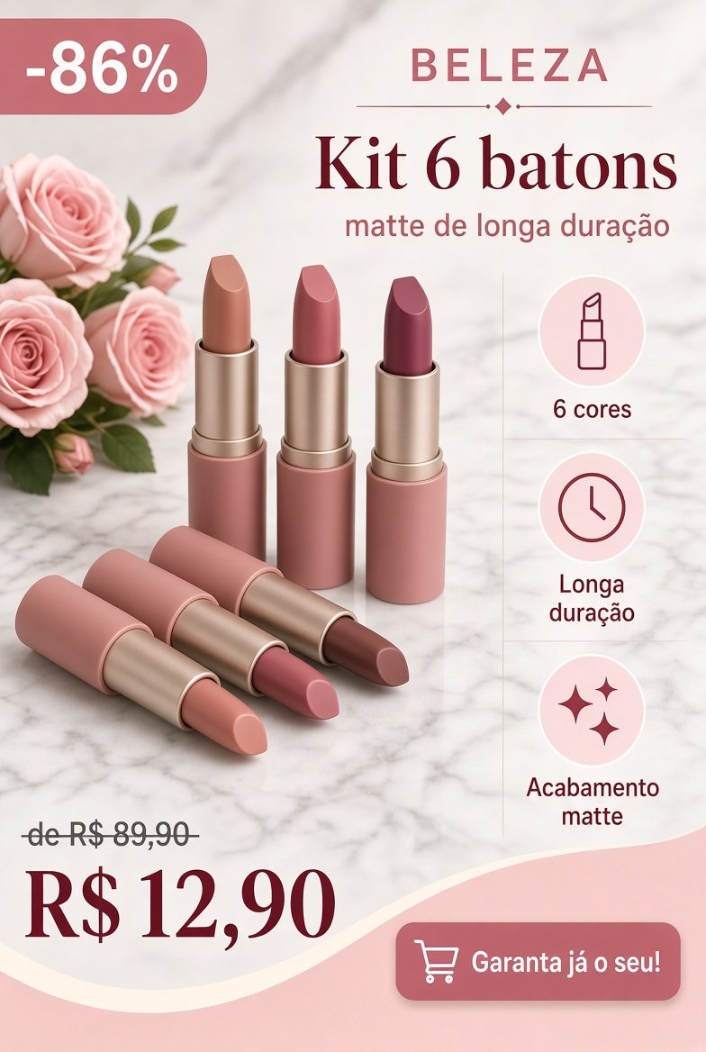 Kit 6 batons matte de longa duração
