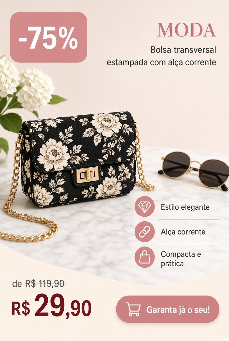 Bolsa transversal estampada com alça corrente