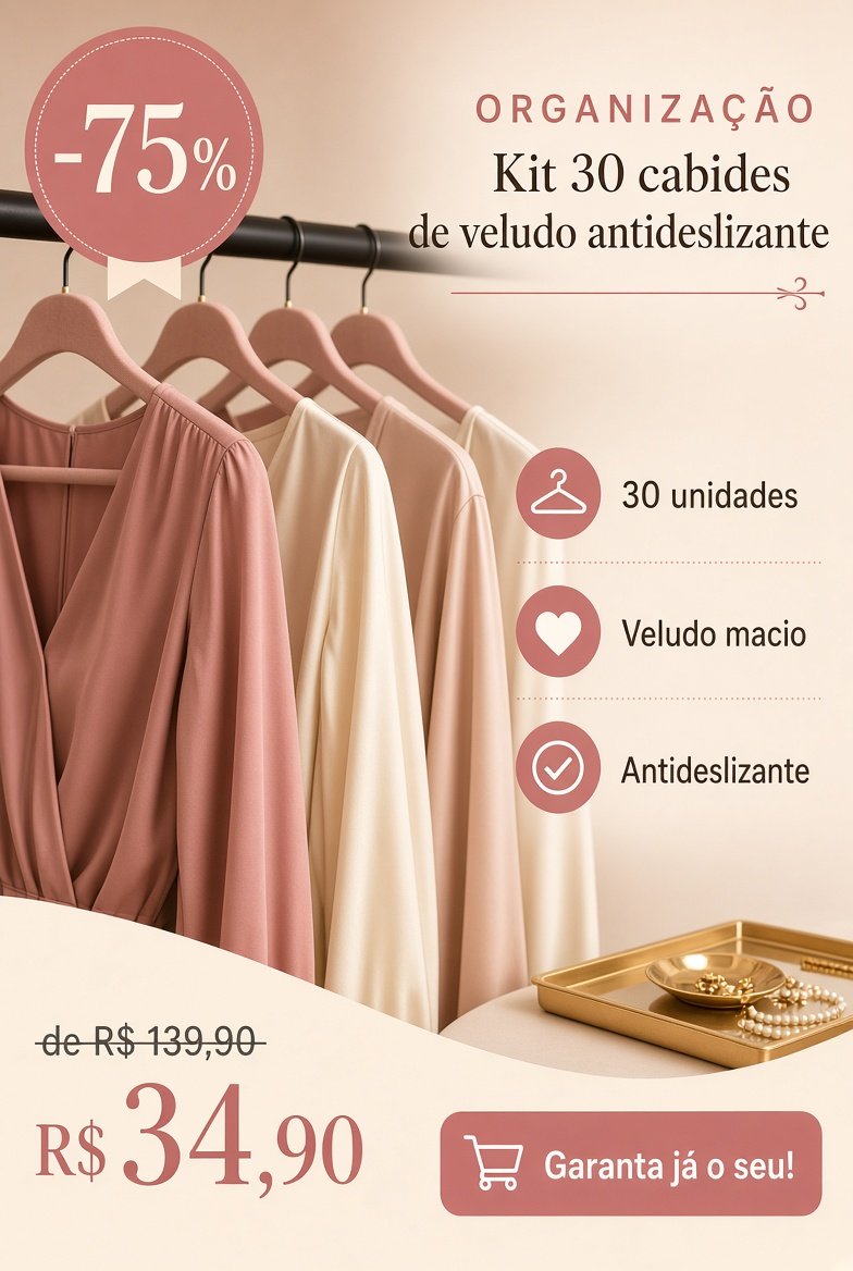 Kit 30 cabides de veludo antideslizante