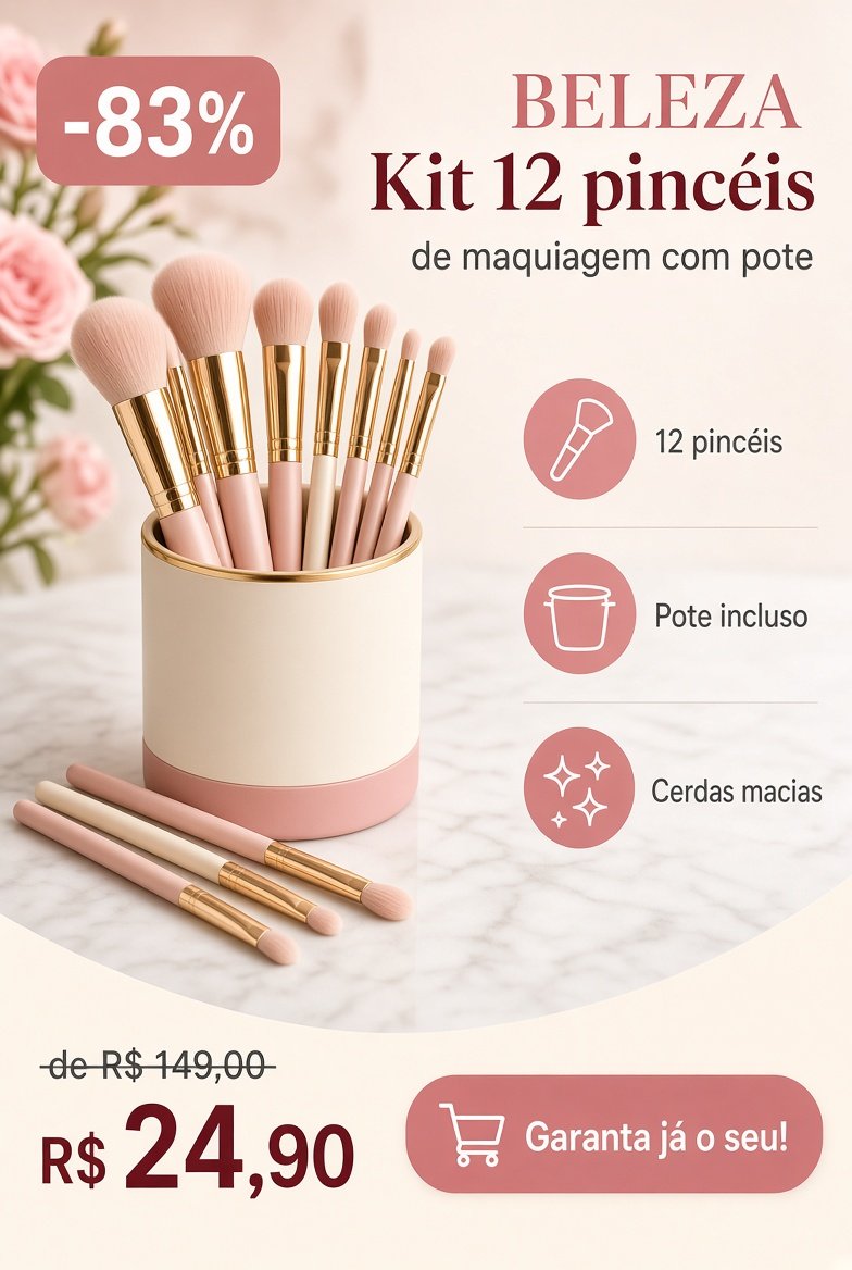 Kit 12 pincéis de maquiagem com pote